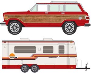 1981 Jeep Wagoneer with Camper Trailer in Oriental Red