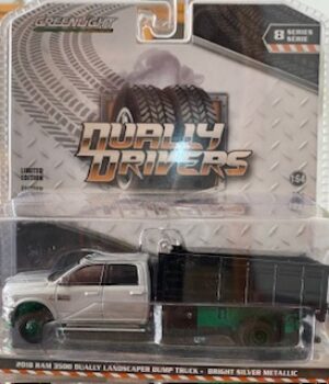2018 DODGE RAM 3500 DUALLY LANDSCRAPER DUMP TRUCK- BRIGHT SILVER METALLIC- GREEN MACHINE VERSION
